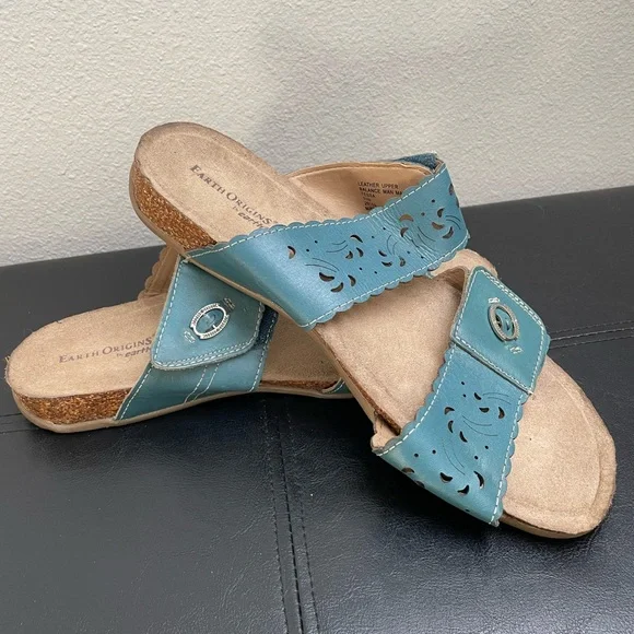 Women’s Earth Origins Tessa Velcro Comfort Sandals Turquoise Teal Blue 11 Wide - Picture 12 of 14